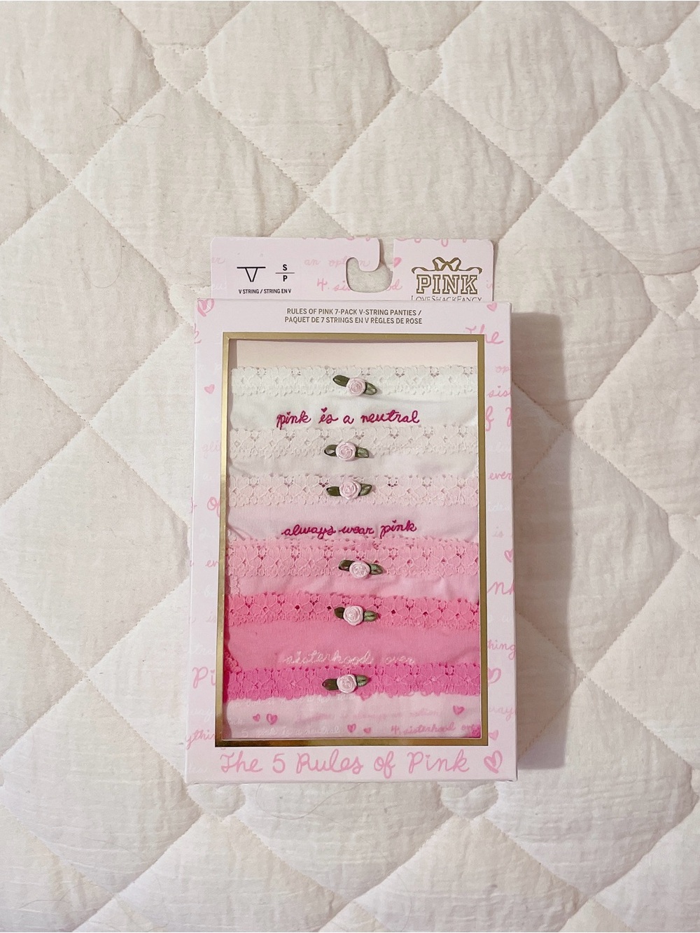 victoria’s secret pink x loveshackfancy rules of pink 7-pack v string panties